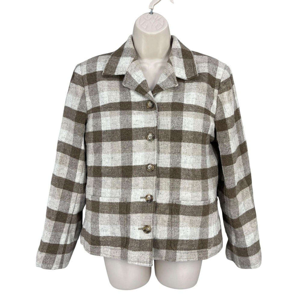 Formula Jacket Women Plaid Academia Wool Blend Button Front Lined Size 4 Brown